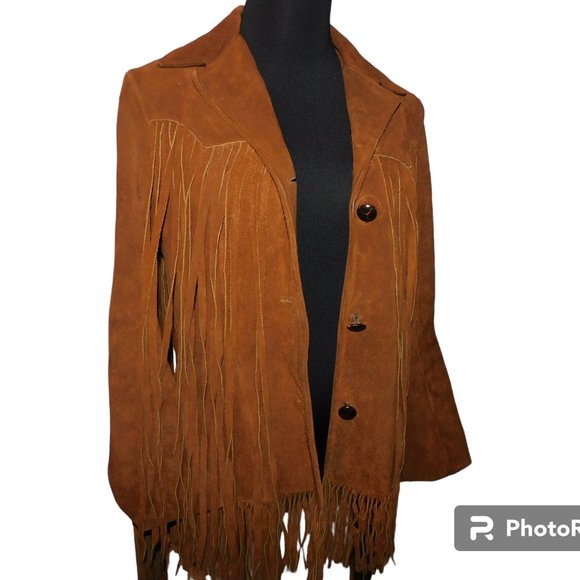 Suede Leather Fringe Vintage Coat 24" Fringe! Boho Hippie Rancher Western Jacket - Picture 4 of 15